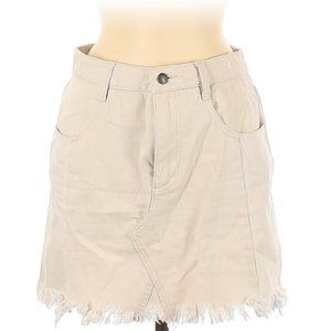 Free People Cream Color Denim Mini Skirt with Frayed Hem - Size 4